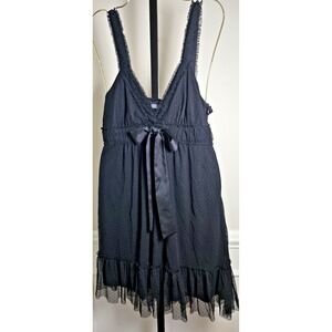Twenty One Dress Womens Size M Black Swiss Lace Lined Bow Sleeveless V‎ Neck